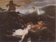 Arnold Bocklin Playing in the Waves oil painting artist